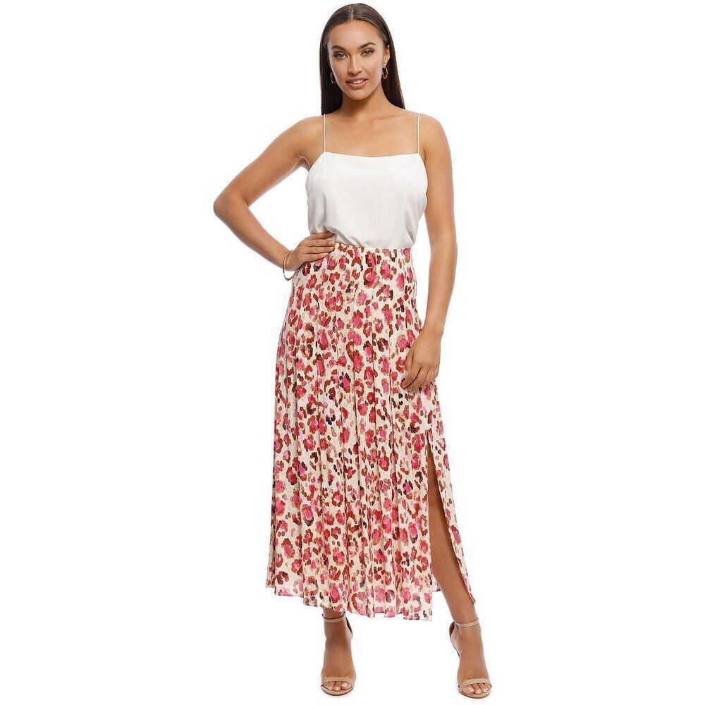 Mango pleated  pink floral print Midi Skirt Size XXS